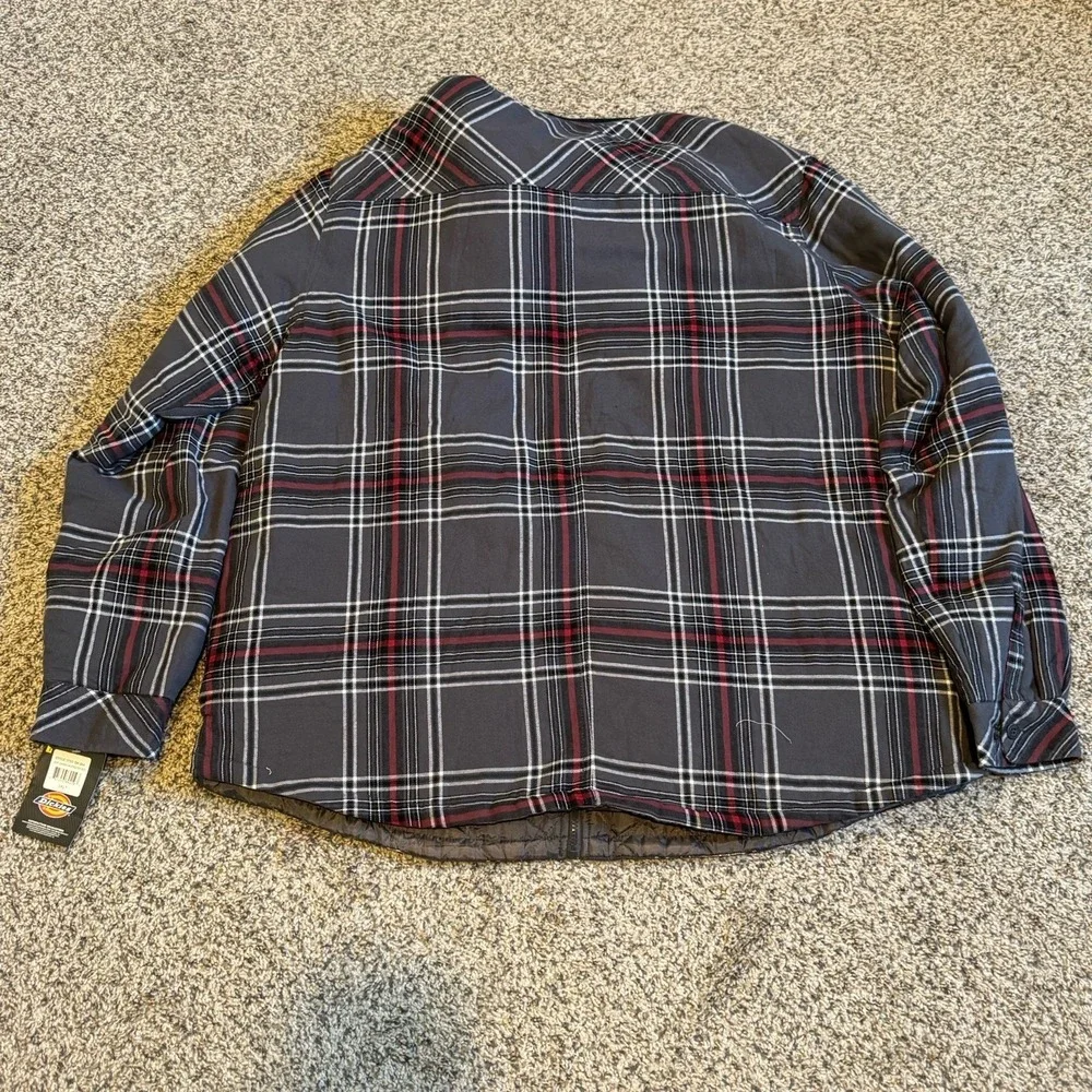 Genuine Dickies Mens Plaid Hooded Flannel Shirt Jacket Quilted Lined Grey 3XLT